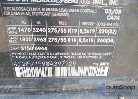 2008 Mercedes-Benz Gl 450 4Matic из США, поврежденный, VIN 4JGBF71E98A397929